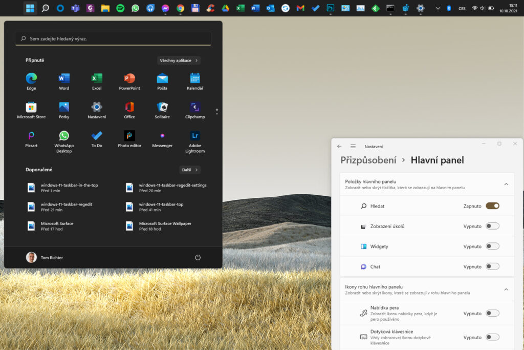 Windows 11 hlavní panel